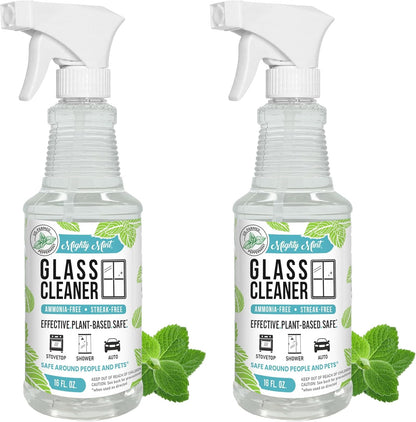 Mighty Mint Glass Cleaner, Ammonia-Free, Streak-Free Spray for Windows, Screens, Stovetop, Bathroom, Natural Peppermint Scent, 16oz (Pack of 2)