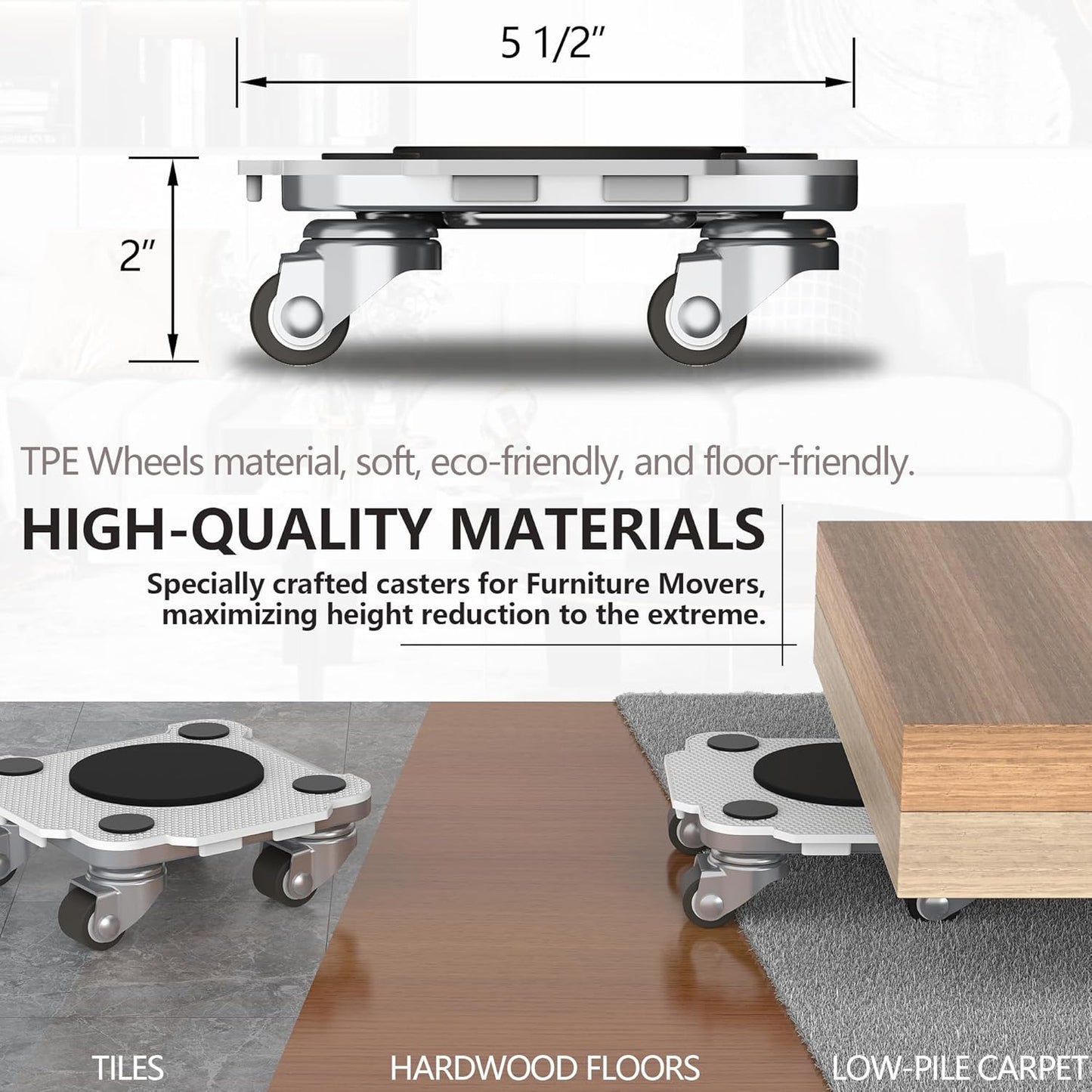 ONEON Furniture Mover Pro Set - Enhanced Dolly and Lifter with Custom TPE Wheels for Easy Furniture Lifting and Moving-Professional Tool for Effortless Furniture Transport(Light Gray 4Dollies+1Lifter)