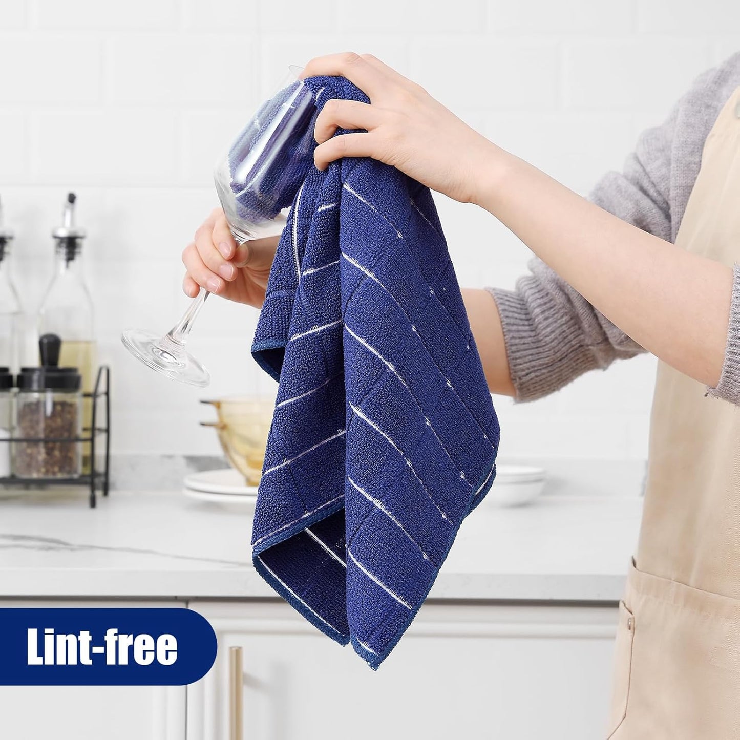 Homaxy Microfiber Kitchen Towels and Dishcloths Set, 12 Pack Soft and Absorbent Dish Hand Towels Bulk, 28 x 16 Inch & 12 x 12 Inch Quick Drying Rags for Washing Dishes, Navy Blue