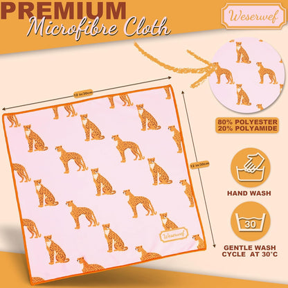 WESERWEF Design Microfiber Glasses Cleaning Cloth – Premium Cleaning Cloth for Eyeglasses, Screens, Tablets, Cameras & Lenses, 12" x 12", Ultra-Soft & Scratch-Free (Leo Pink)