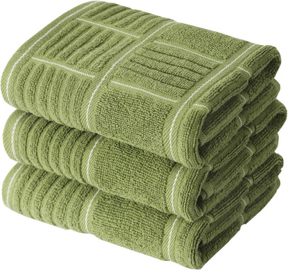 Anyi 100% Cotton Kitchen Towels, Absorbent Dish Towels with Hanging Loop, Soft Kitchen Hand Towels for Washing Drying Dishes(16x26, Set of 3) (Green)