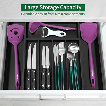 Utoplike Bamboo Silverware Drawer Organizer, Expandable Kitchen Utensils Drawer Organiser, Cutlery Tray Dividers, Flatware Caddy Drawer Insert, Office Supplies, Black 5-7 Slot