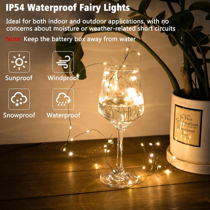 2 Pack Christmas Fairy Lights Battery Operated, 16.4FT 50 LED Dark Green Wire Micro Starry Twinkle Light with Auto Timer Waterproof, String Lights for Indoor Outdoor Yard Decor (Warm White)