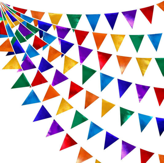 Rainbow Party Decorations Colorful Metallic Fabric Triangle Pennant Banner Flag Bunting Garland for Rainbow Fiesta Carnival Christmas Birthday Wedding Baby Shower Holiday Outdoor Party Supplies