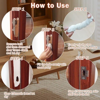 SEISSO Epoxy Putty Filler for Door Frame Repair, 200g/7.05 Oz Fast Repair AB Epoxy Putty, Wood Repair Putty for Cracks, Holes, Wooden Furniture, Cabinets & Composite Panels, Paintable & Stainable