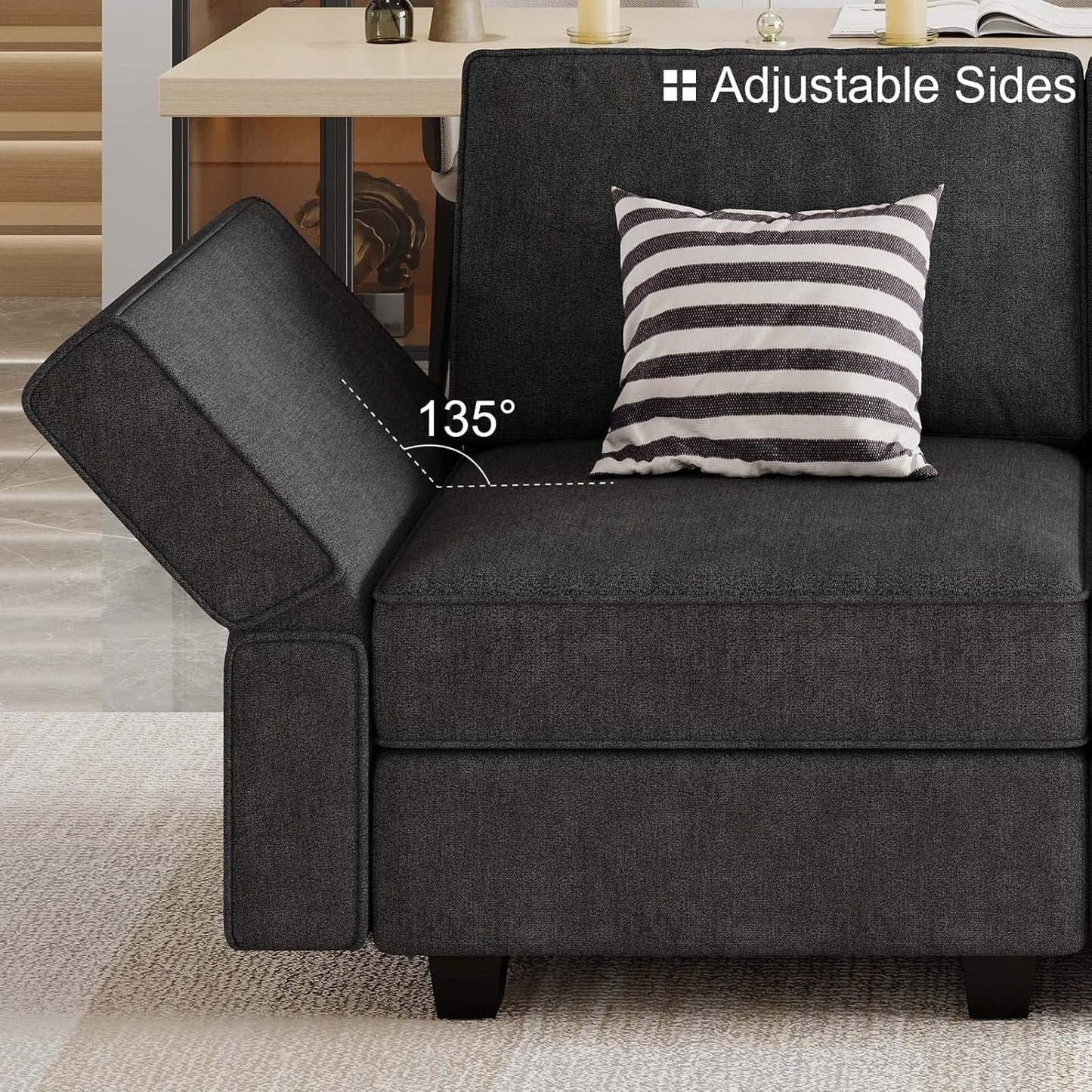 Belffin Terry Fabric Modular Sectional Sleeper Sofa Bed with Storage Convertible Sectional Couches for Living Room 6 Seaters Black Modular Sofa