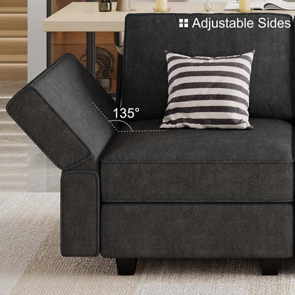 Belffin Terry Fabric Modular Sectional Sleeper Sofa Bed with Storage Convertible Sectional Couches for Living Room 6 Seaters Black Modular Sofa