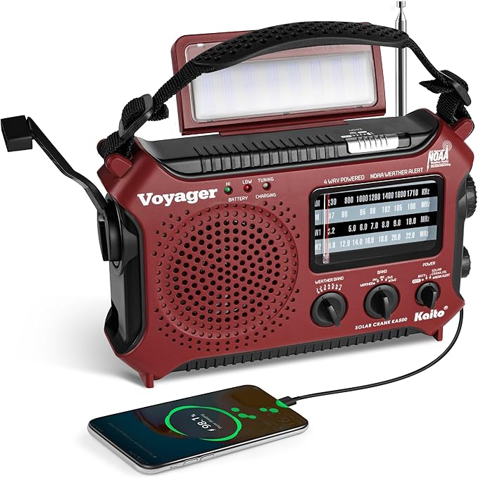 Kaito KA500RED 5-Way Powered Emergency AM/FM/SW Weather Alert Radio, Red