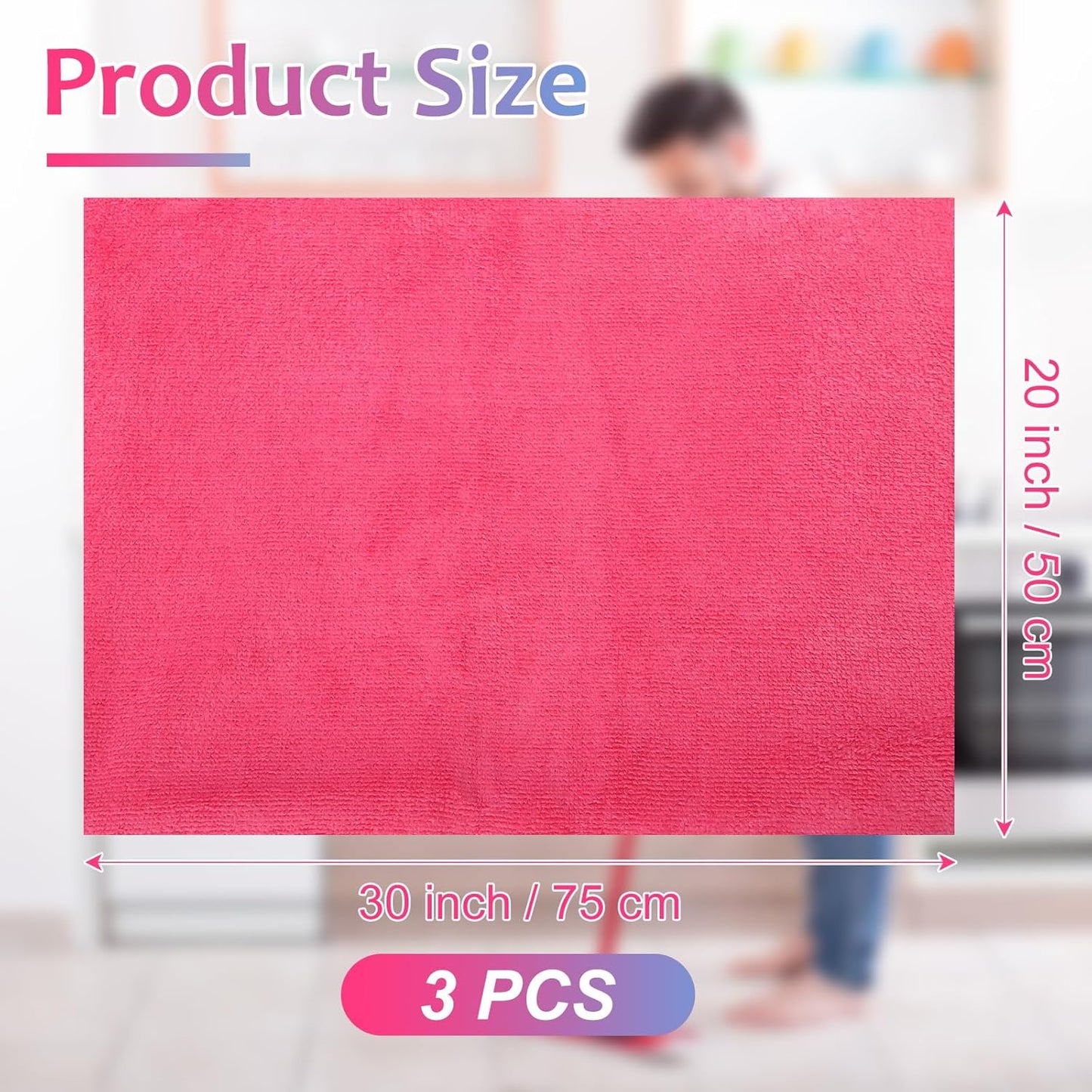 Newwiee 3 Pcs Extra Large Microfiber Cleaning Cloth 30" x 20" Washable Reusable Microfiber Towel Streak Free Lint Free Cloth for Cleaning Home Glass Office Window Bathrooms (Pink,Yellow,Light Blue)
