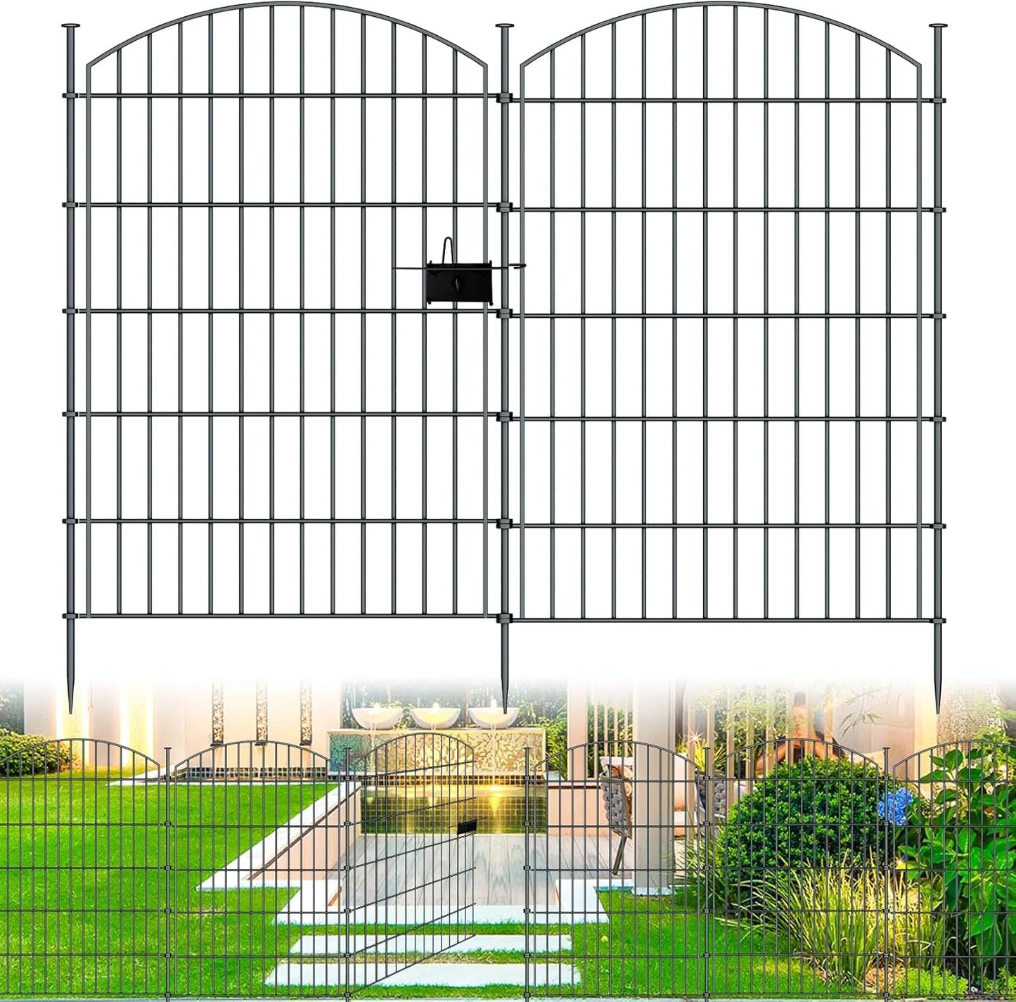 10 Panels Garden Fence Dog Fence Outdoor for Yard, 40in H x 23.6ft L Rustproof Metal Fencing with Ground Stakes | No Dig Animal Proof Containment for Pets/Rabbits | Durable Patio Security Panels