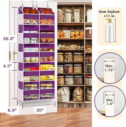 Over The Door Organizer 5 Tiers, Extra Large Behind Door Storage of 10 Compartments, 80 lbs Weight Capacity Hanging Storage Organizer with Clear Window Kids Toys,Shoes,Diapers,Room Storage,Purple