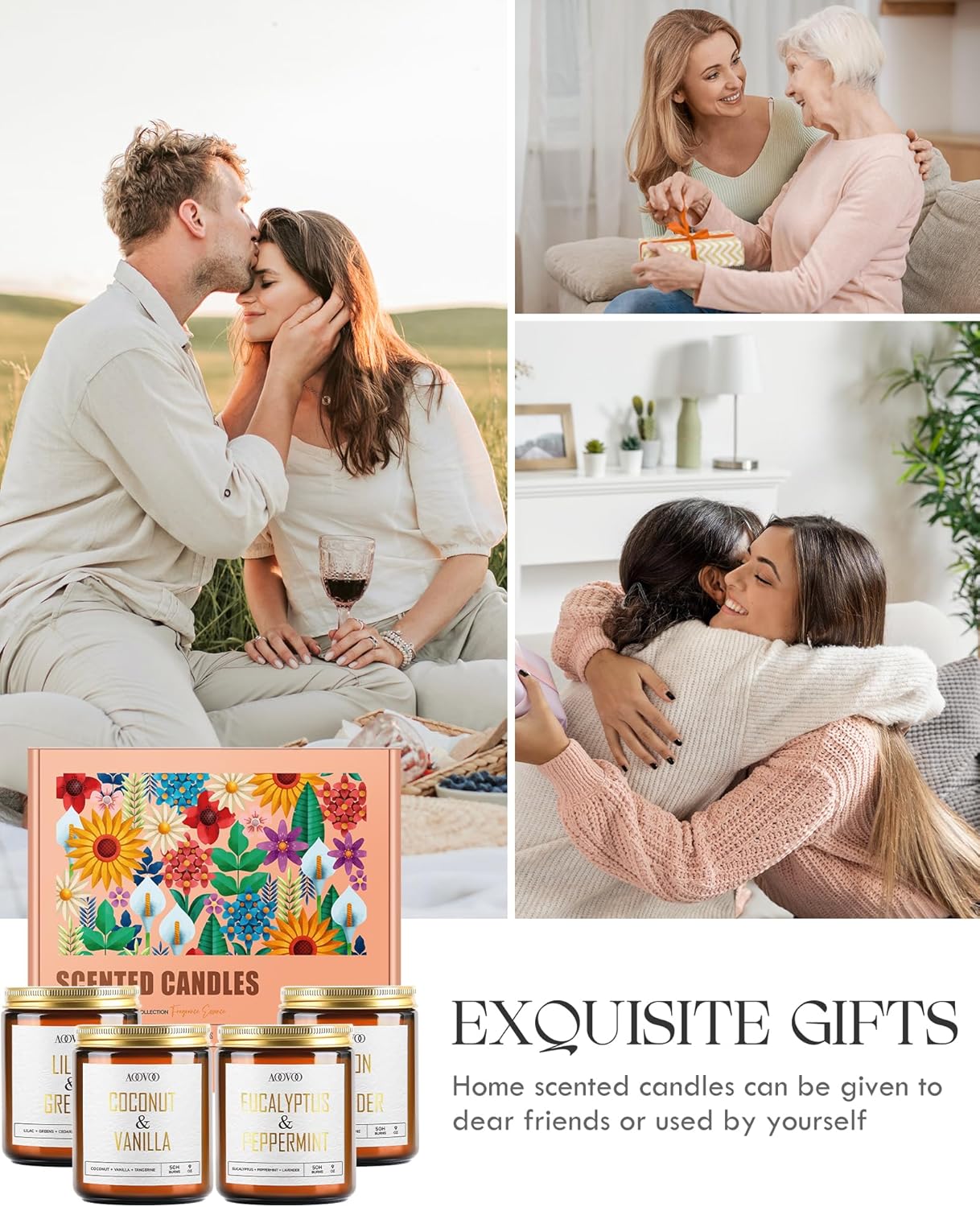 AOOVOO Eucalyptus/Vanilla/Lilac/Lavender Candles - 36 oz Scented Candles, Aromatherapy Candle, Soy Candle for Home Scented