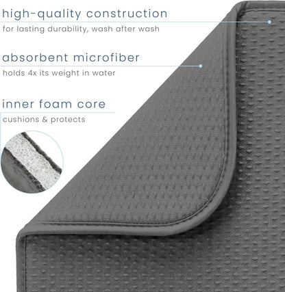 S&T INC. Dish Drying Mat, 16” x 18”, Absorbent Microfiber Kitchen Counter Mat, Drying Pad for Dishes, Utensils, Pots and Pans, Large, Diamond Texture, Grey