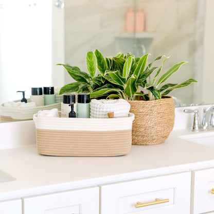 NaturalCozy 13.5”x8.5”x5.5” Storage Baskets for Shelves 3 Pack | Cotton Rope Woven Small Baskets for Organizing | Small Storage Bins for Nursery, Bathroom, Closet, Cube Shelf, Decorative, Gift