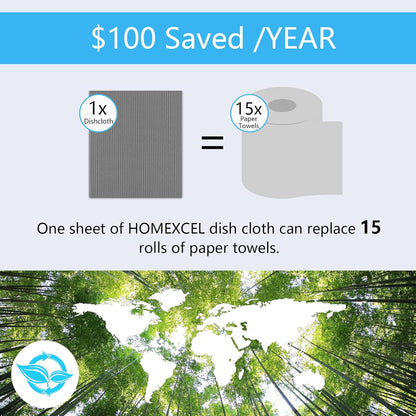 HOMEXCEL Swedish Dishcloths for Kitchen 20 Pack, Sponge Dish Cloth for Counters & Washing Dishes, Reusable and Absorbent Paper Towels, Grey