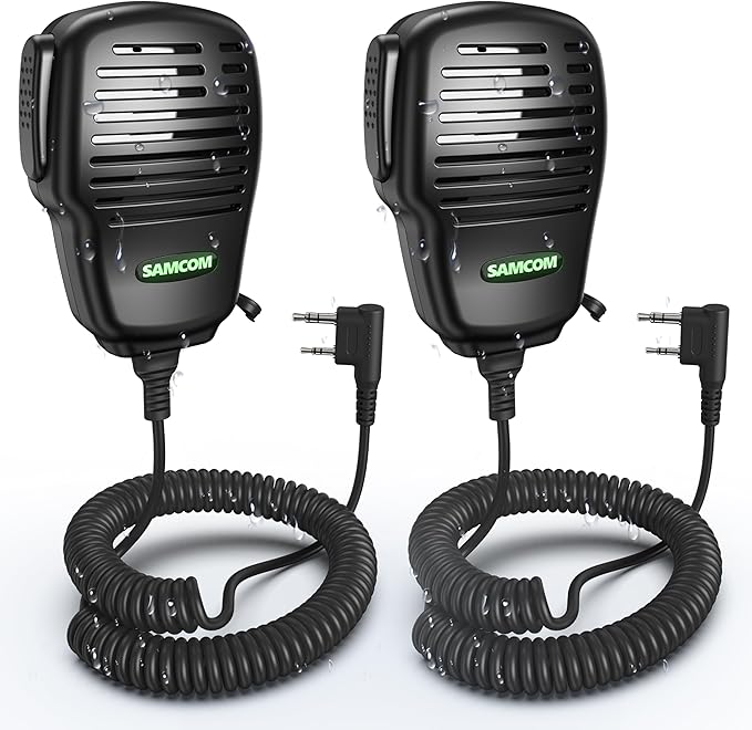 SAMCOM Walkie Talkie Speaker Mic,IP67 Waterproof 2 Pin Shoulder Speaker Label Mic 2 Pin for FPCN30A FPCN10A FWCN30A, 2 Packs
