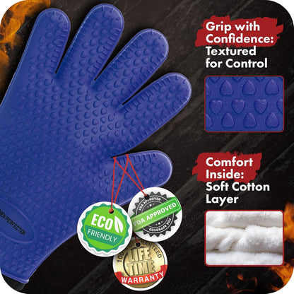 KITCHEN PERFECTION S Silicone Smoker Oven Gloves -Extreme Heat Resistant BBQ Gloves -Handle Hot Food Right on Your Grill Fryer Pit|Waterproof Oven Mitts |Superior Value Set+3 Bonuses