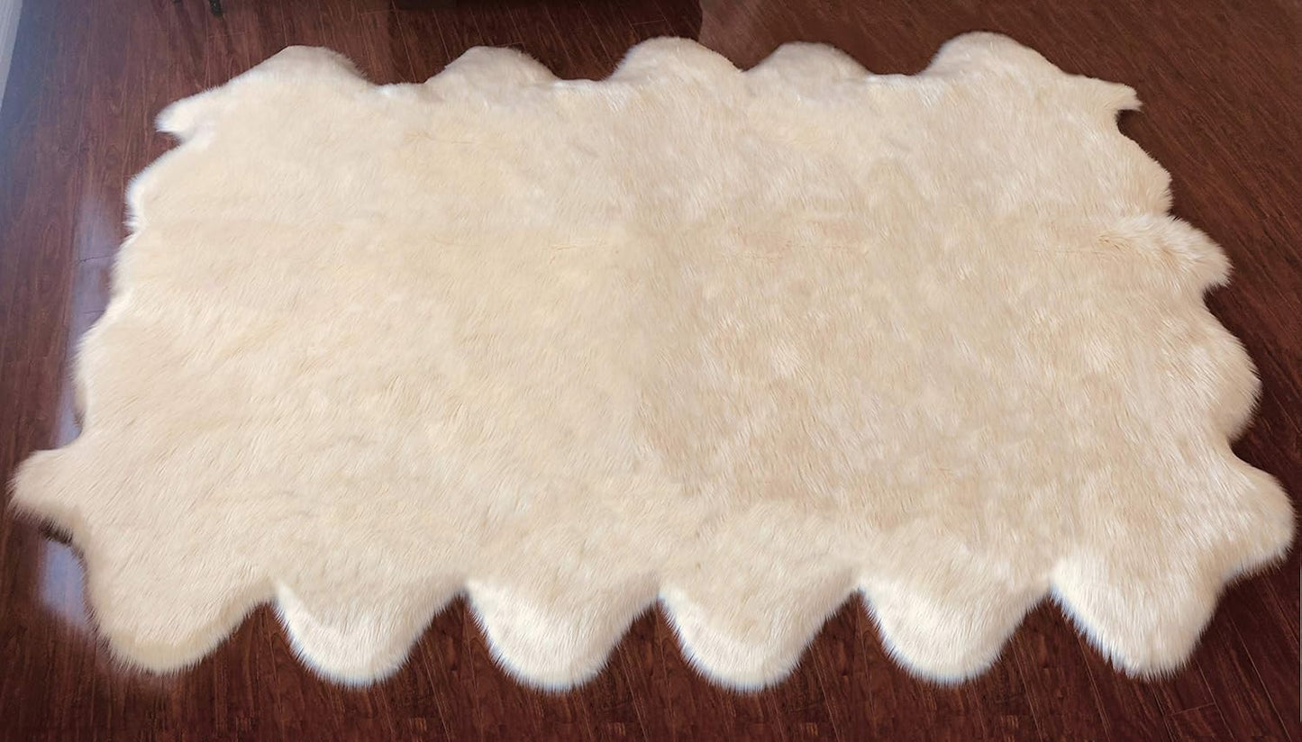 LAMBZY Faux Sheepskin Hypoallergenic Free Shape Silky Shag Rug, Luxury Shaggy Silky Plush Carpet for Bedrooms Rugs Living Room Kids Rooms Floor Rugs (Duo Decto 12 Pelts 6'x12', White)