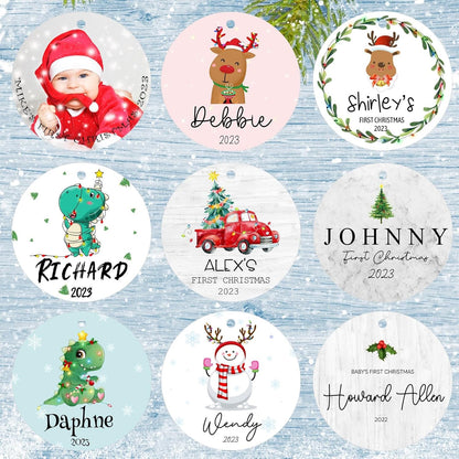 Personalized Christmas Ornaments,Double-Sided Ceramics Picture & Photo Custom Baby Ornament,Baby First Ornament 2025,Customized Hanging Xmas Ornaments