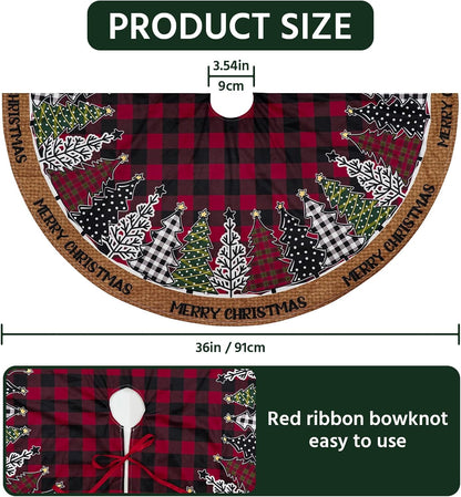 Christmas Tree Skirt 36 Inch, Red and Black Buffalo Plaid Xmas Tree Skirts, Winter Christmas Trees Mat for Home Party Holiday Indoor Outdoor Decorations