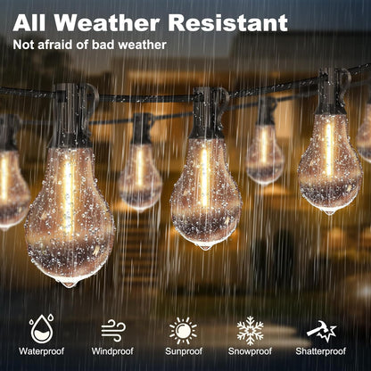 75FT Outdoor String Lights Waterproof with 50+4 Bulbs (1.5FT Bulbs Spacing), Remote & Dimmer, Commercial Patio String Lights with 3 Mode Light & Timing, 100PC Mounting Ties for Outside