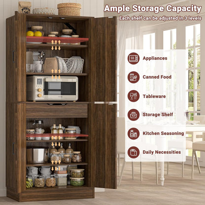 Unikito 71" Farmhouse Kitchen Pantry Storage Cabinet with Barn Doors, Adjustable Shelves & Drawer Organizer, Versatile Tall Storage Cupboard for Dining Room, Bathroom, Utility Room, Weathered Brown