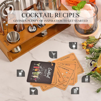 Bartender Kit Cocktail Shaker Set with Stand Bar Tool Bar Set for Drink Mixing Home Bartending Kit 17-Piece Bar Cart Accessories: Martini Shaker, Mixer Spoon, Jigger, Muddler, Strainer & Recipes Gifts