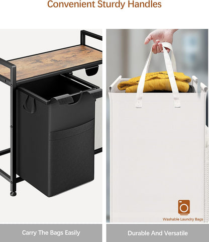 Lulive Double Laundry Hamper, Multifunctional Basket Organizer, 112L Laundry Sorter with Removable Bags and Fabric Handles, Large Top Shelf Laundry Bag for Bathroom, Dorm, Laundry Room