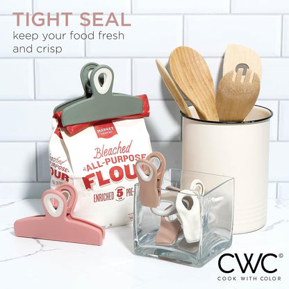 COOK WITH COLOR Bag Clips - Heavy Duty Chip Clip and Refrigerator Magnet Clips for Food Storage with Air Tight Seal Grip, Green and Pink, Pack of 8