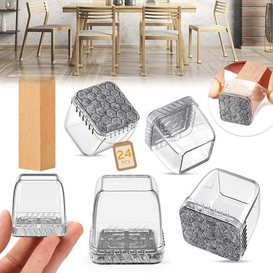 24PCS Square Chair Leg Floor Protectors, Furniture Sliders, Chair Leg Protectors for Hardwood Floors, Non-Slip Felt Furniture Pads, Silicone Cap Covers to Protect Floors, (Fit 0.75" - 1.1")