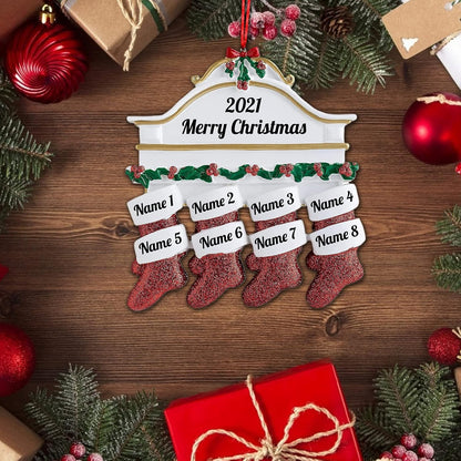 Personalized Christmas Ornaments Family of 2,3,4,5,6,7,8 Custom Christmas Stocking Ornaments with Names, Customized Xmas Day Home Christmas Tree Decora- Family of 8