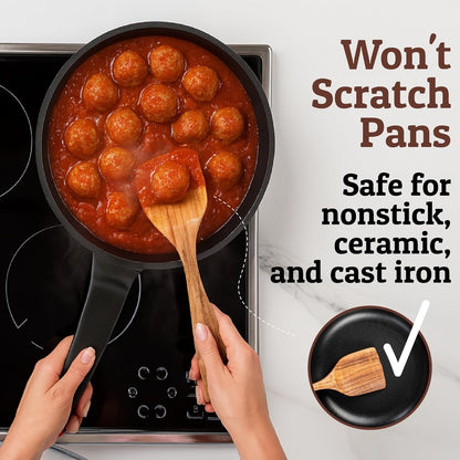 PriorityChef Premium Wooden Spoons for Cooking - 6pc Smooth Finish Teak Wooden Utensil Set with Hanging Hooks, Heat-Resistant & Nonstick Safe, Ideal for Gifting