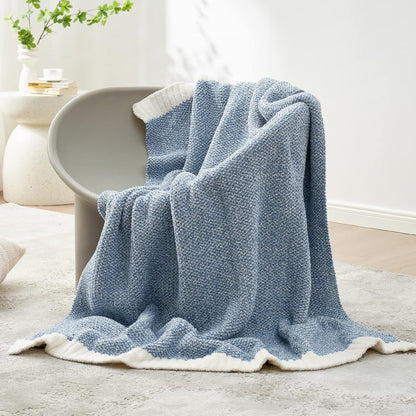 Snuggle Sac Heather Blue Throw Blanket for Couch, Oversized Throw XL Super Soft Warm Blankets Cozy Knit Fuzzy Lightweight Throws for Sofa, Bed, Camping, Picnic, Heather Blue, 50x70 inches