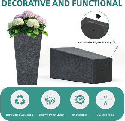 28" Large Tall Planters for Outdoor Plants, Set of 2 V-Shaped Planter Box with Black Terrazzo Look, Durable and Weather Resistant, Ideal or Garden, Patio, Porch or Home use.