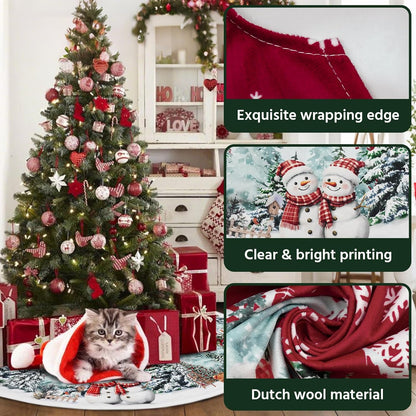 Christmas Tree Skirt 48 Inch, Red Snowman Trucker Xmas Tree Skirts, Winter Christmas Trees Mat for Home Party Holiday Indoor Outdoor Decorations