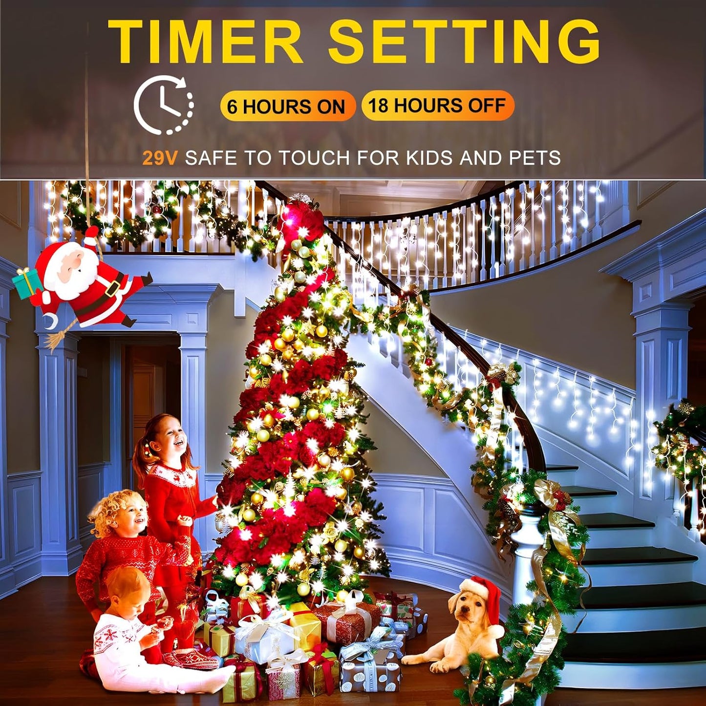 KNONEW 99ft 960 LED Christmas Lights Outdoor Decorations with 180 Drops, 8 Modes Curtain Fairy Light, Clear Wire LED String Light Indoor Decor for Wedding Party Christmas(Cool White)