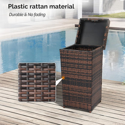 VINGLI Wicker Patio Trash Can, 27 Gallon Rattan Trash Can with Removable Lid, Outdoor Wicker Waste Basket, Wast Container (Brown)