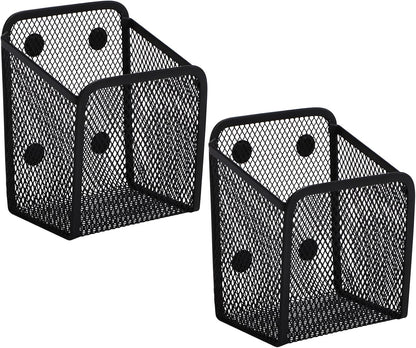 Black Small Magnetic Basket Set of 2, Refrigerator Basket, Magnetic Baskets Heavy Duty, Magnetic Storage for Locker Organizer Holder for Whiteboard Office, 3.7"x2.7"x4.8"