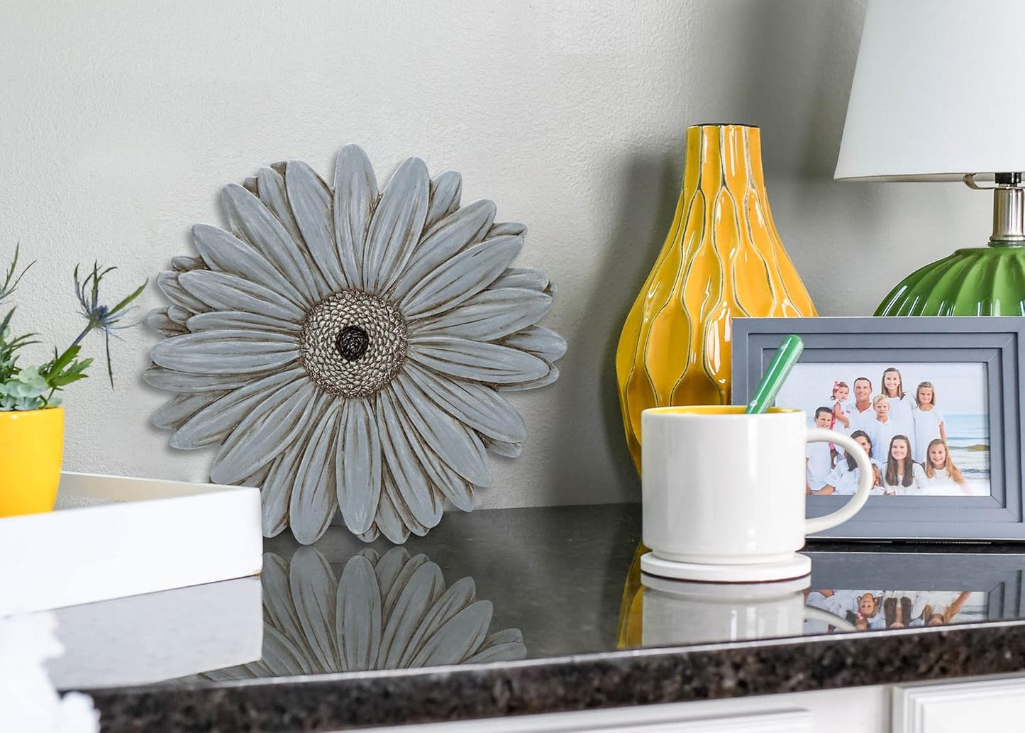 NAT & Jules Gerbera Daisy Flower Shaped Dimensional Indoor Outdoor 12 inch Cast Resin Decorative Garden Stepping Stone, Patio, Walkway Sculpture Yard Art, Stone Grey