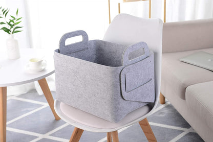 Minoisome Storage Basket Felt Storage Bin Collapsible& Convenient Box Organizer with Carry Handles for Office Bedroom Closet Babies Nursery Toys Laundry (Light grey, 15.7inch（L）×11inch（W）×10inch（H）)