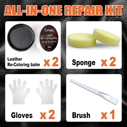 Black Leather Repair Kit, Black Leather Recoloring Balm, Leather Dye - Restore & Renew Scratch, Faded and Aged Leather & Vinyl Couches, Boots, Car Seats or Leather Furniture