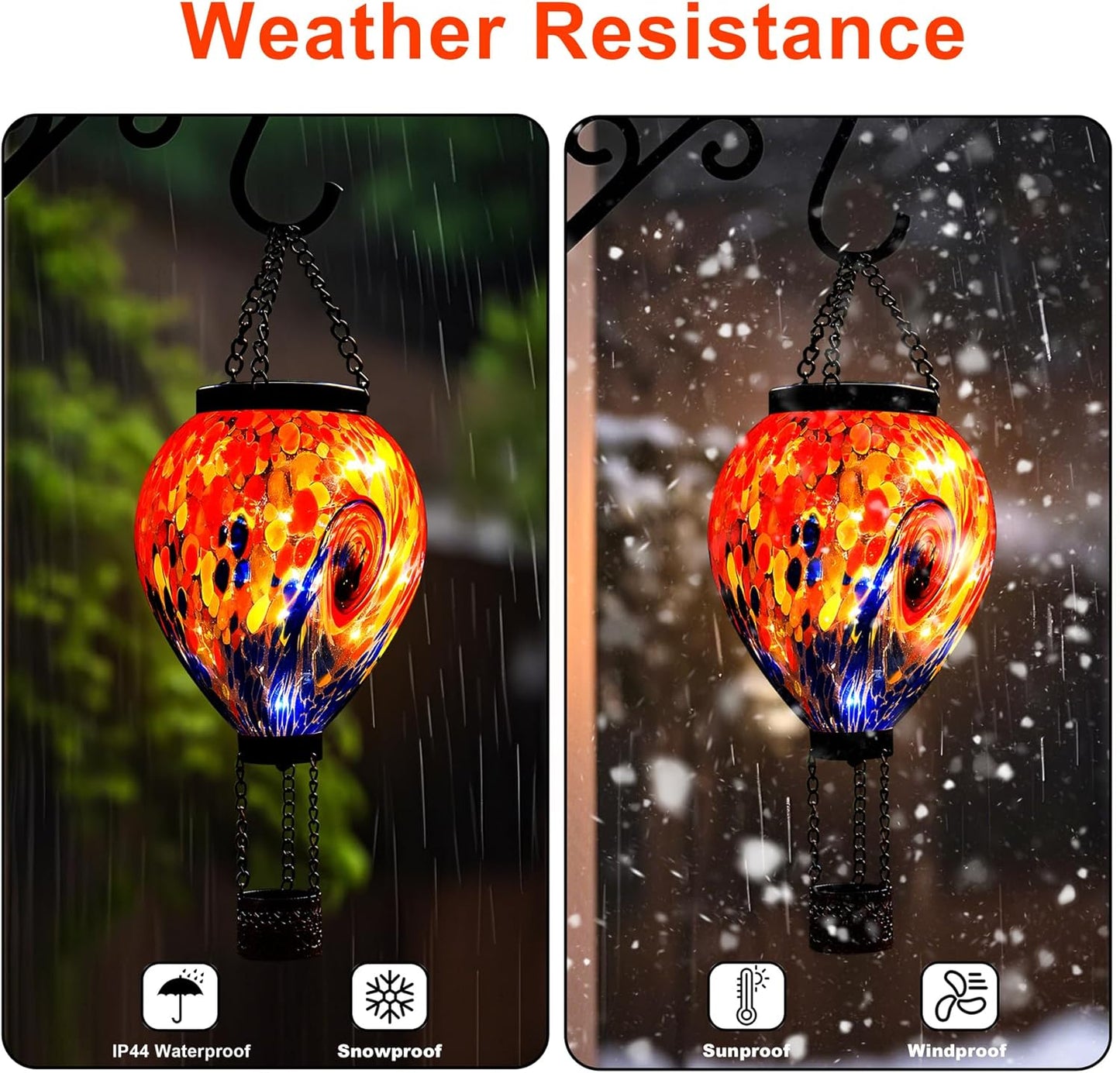 VOREEN Solar Hot Air Balloon Light – Hand Blown Colorful Glass Outdoor Hanging Lantern, Waterproof Decorative Garden Lighting, Gift for Mom Wife Friend Backyard Patio Decor