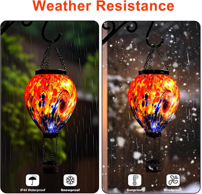VOREEN Solar Hot Air Balloon Light – Hand Blown Colorful Glass Outdoor Hanging Lantern, Waterproof Decorative Garden Lighting, Gift for Mom Wife Friend Backyard Patio Decor