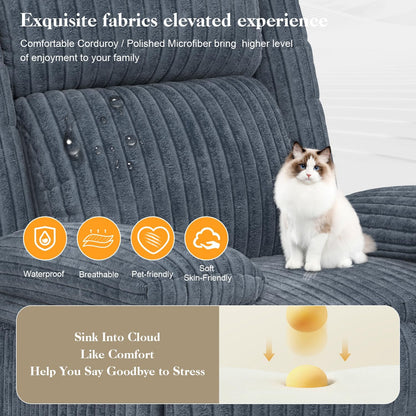Recliner Chair for Adults, Oversized Manual Pull Tab Reclining Chair, 2-Tier Cushions, Minimalist Style Single Sofa for Living Room, RV (Corduroy)