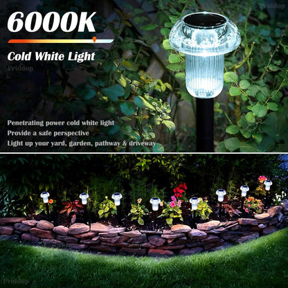 Solar Lights Outdoor 12 Pack Pathway Lights 6000K LED Waterproof Cold White Mushroom Shape for Garden Driveway Walkway Landscape Path Lawn Yard Decor