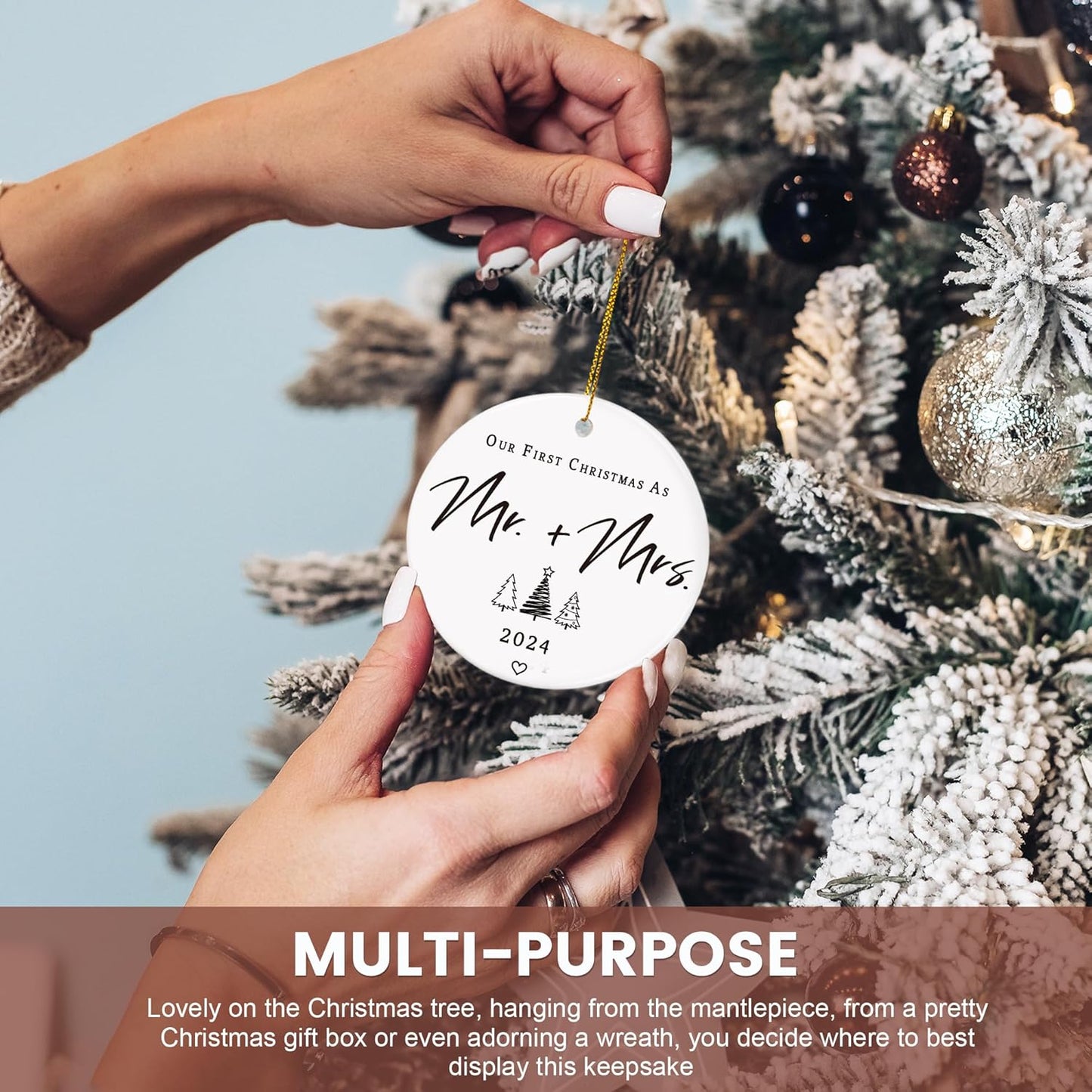 Our First Christmas Married Ornaments - Wedding Gift for Couples 2024, 1st Christmas as Mr and Mrs, Bridal Shower, Just Married Newlywed Couples