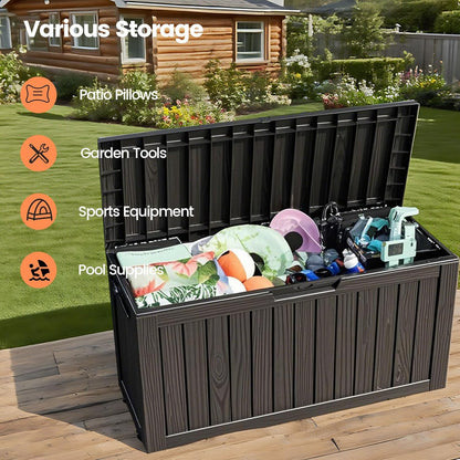75 Gallon Outdoor Storage Box - Waterproof Resin Deck Box for Patio Cushions & Garden Tools - Lockable Indoor/Outdoor Storage Bin - Sleek Black Design