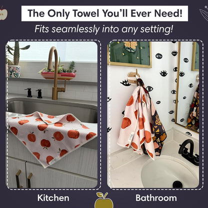 Microfiber Hand Towel & Washcloth Set of 2 - Double-Sided, Waffle Weave, Super Absorbent, Lint-Free, Fast Drying - Jonny & Gather Pattern for Bathroom, Kitchen, Car, and Window Cleaning