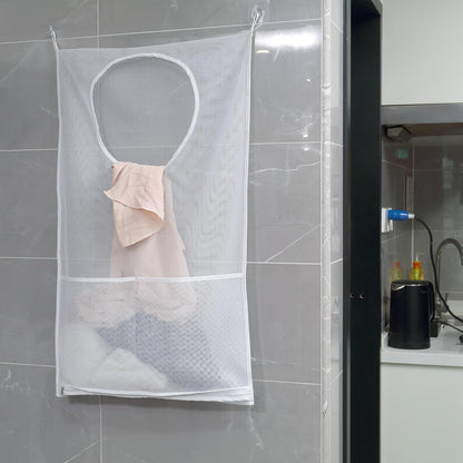 Saves Space Door-Hanging Laundry Bag,Door Hanging Laundry Hamper with 2 Different Types of Hooks, Polyester Fabric Hanging Laundry Basket for Clothes Size 22"X37" -2 Pack White