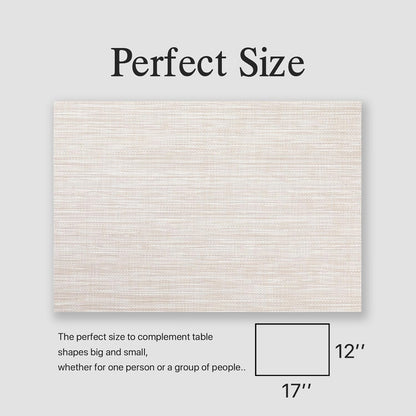 Placemats Set of 12 - Easy Clean Woven Vinyl Placemats for Dining Table, Indoor/Outdoor Place Mats, Washable PVC Table Mats（Beige）
